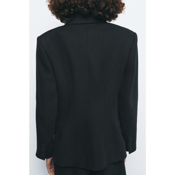 Zara Womens Blazer Jacket Small S Black Double Breast Linen Blend 2490/586 NWOT - Picture 3 of 13